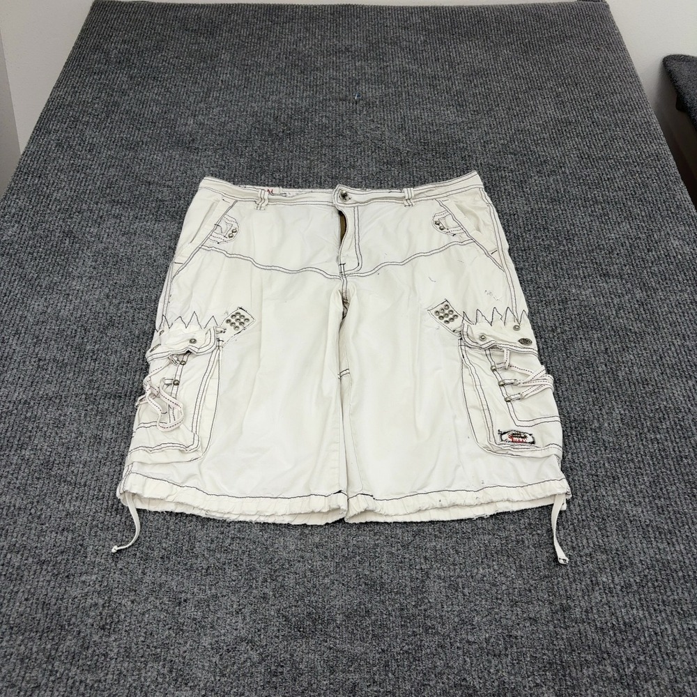 Vintage F.U.S.A.I. Cargo Shorts Mens 36 White Cotton Baggy Y2K Cyber Streetwear